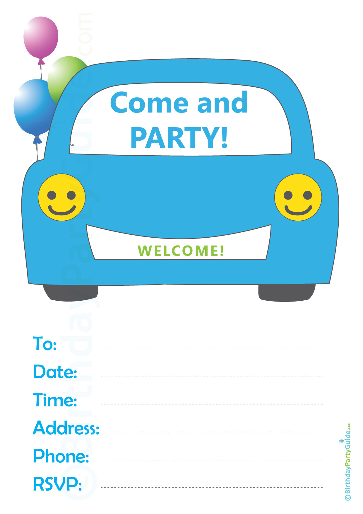 Come and Party Car Invitation