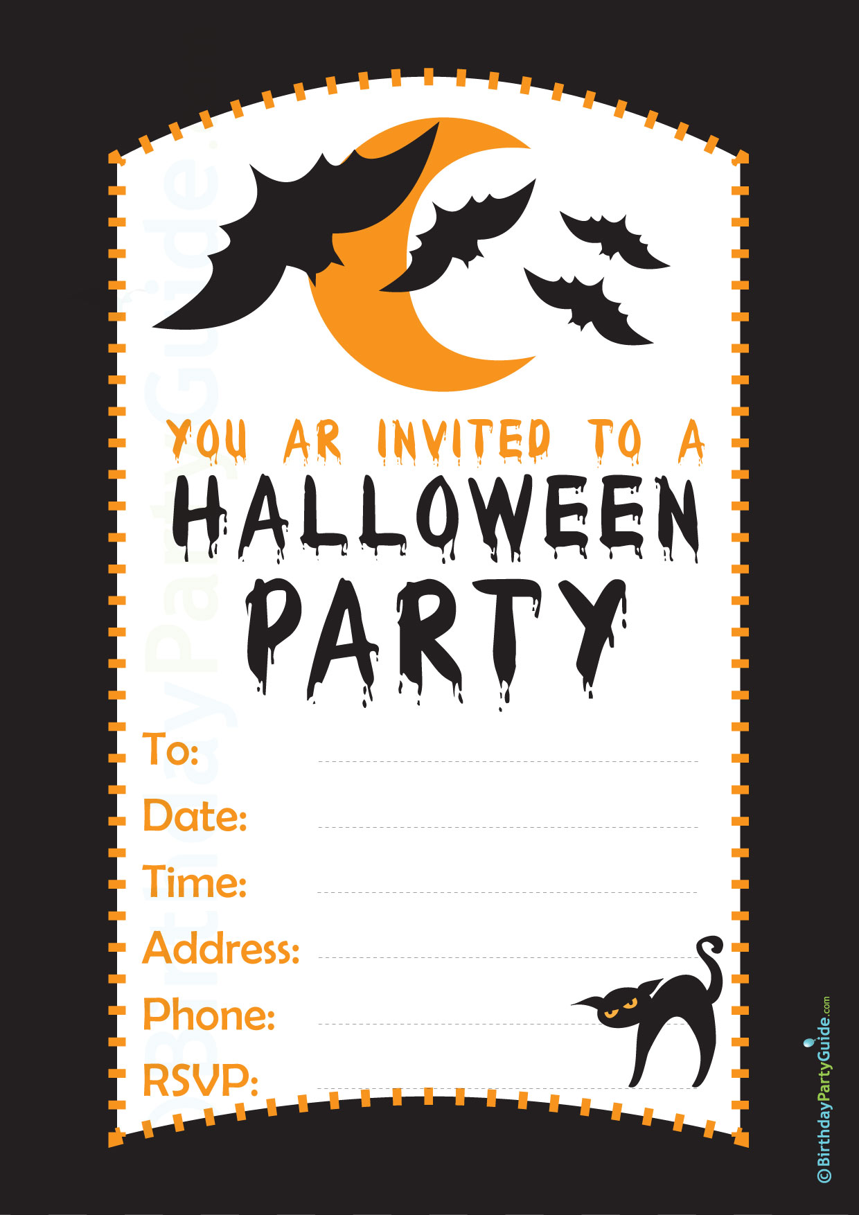 Halloween Party Invitation Bats and Pumpkin